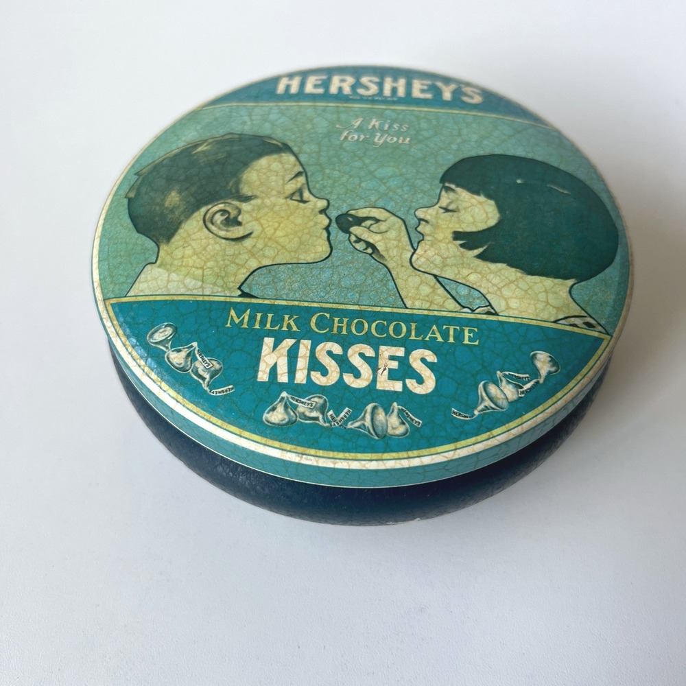 Vintage 1982 Hershey's Kisses Tin Round Candy Box Made in England - Picture 2 of 9